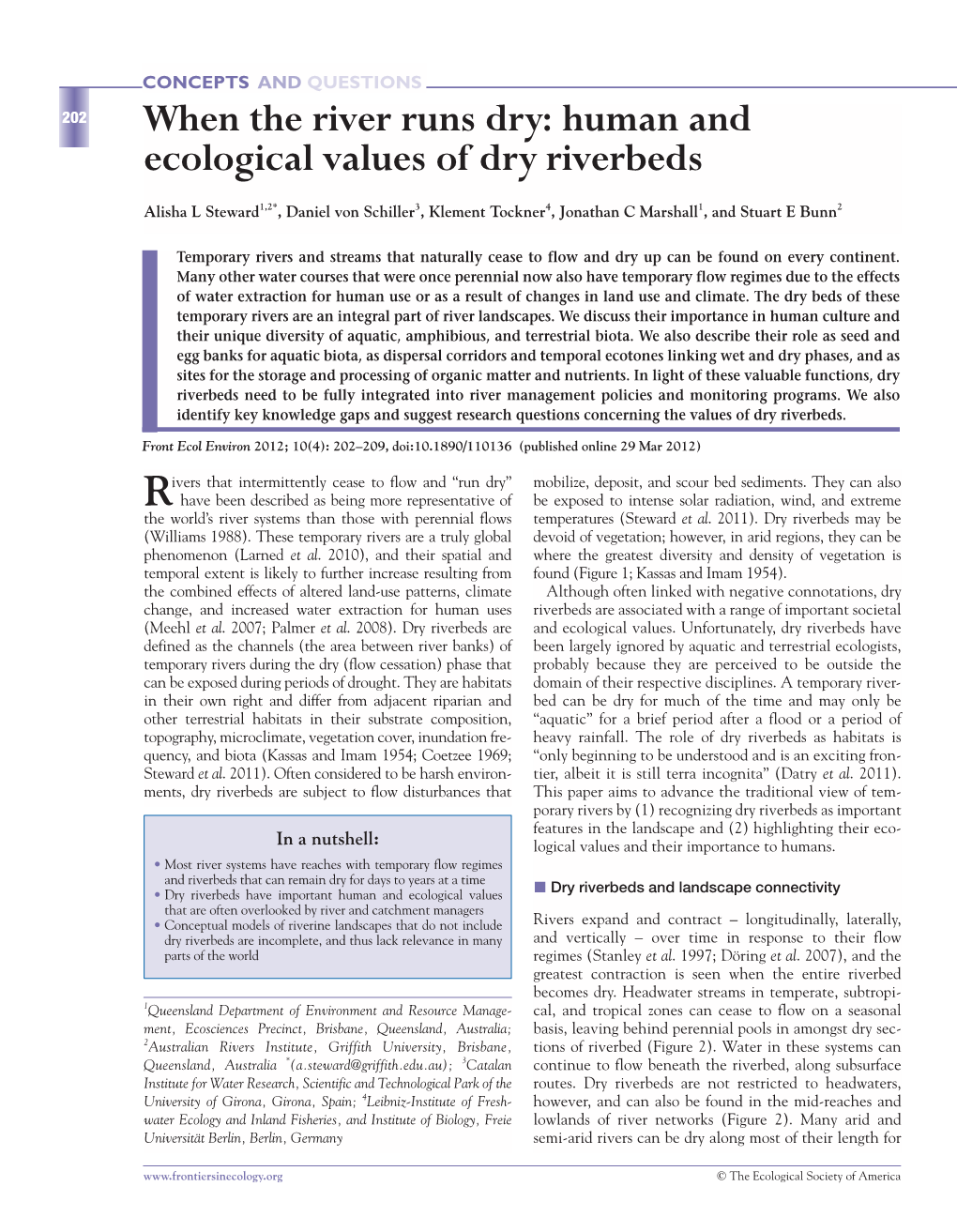 When the River Runs Dry: Human and Ecological Values of Dry Riverbeds