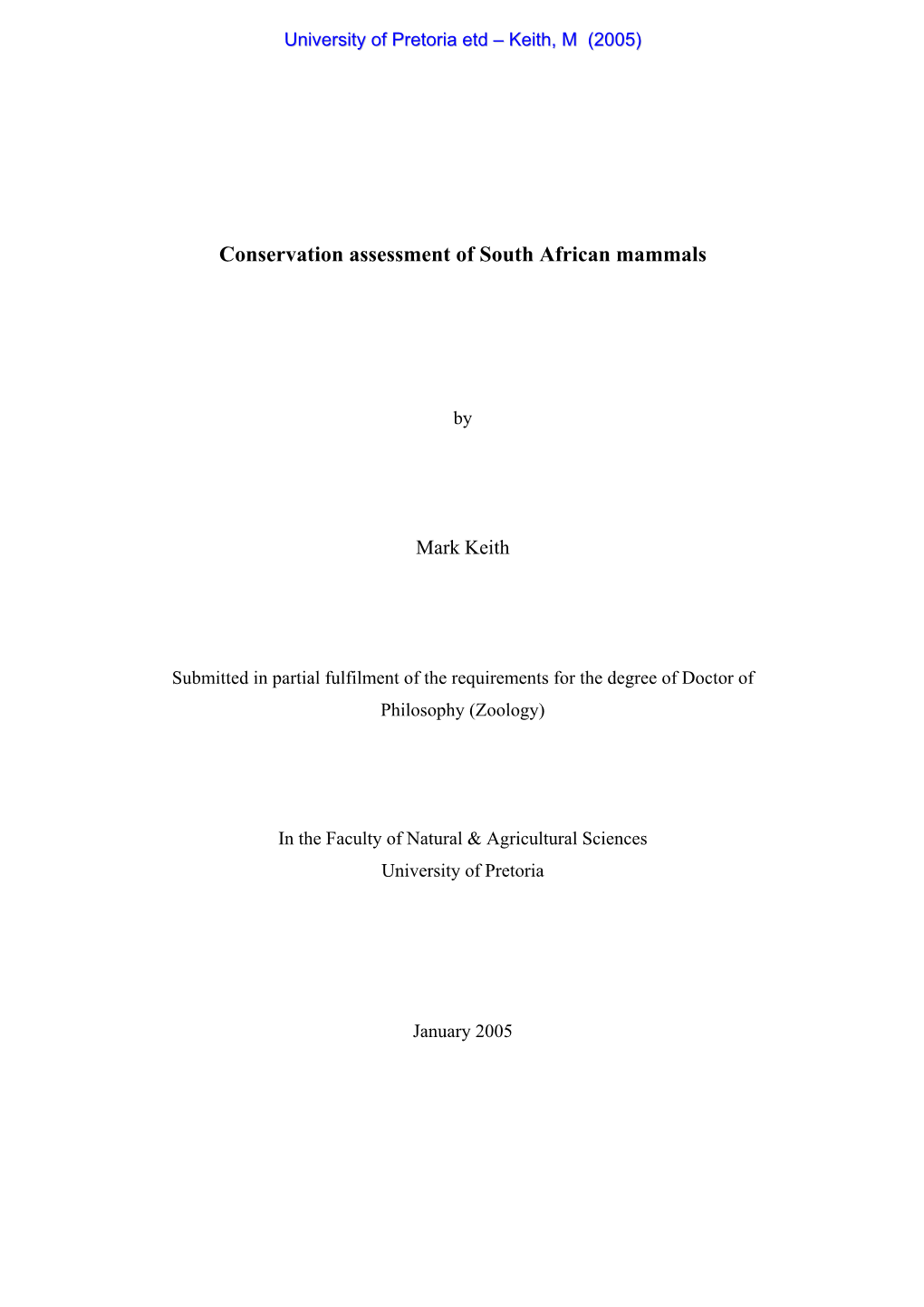 Conservation Assessment of South African Mammals