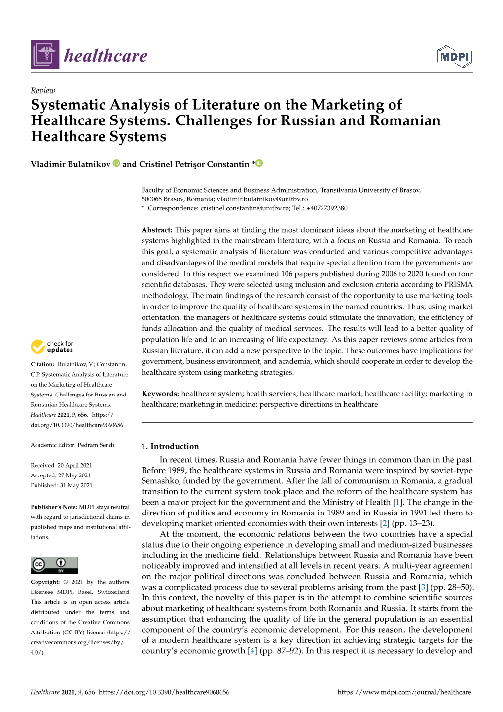 Systematic Analysis of Literature on the Marketing of Healthcare Systems