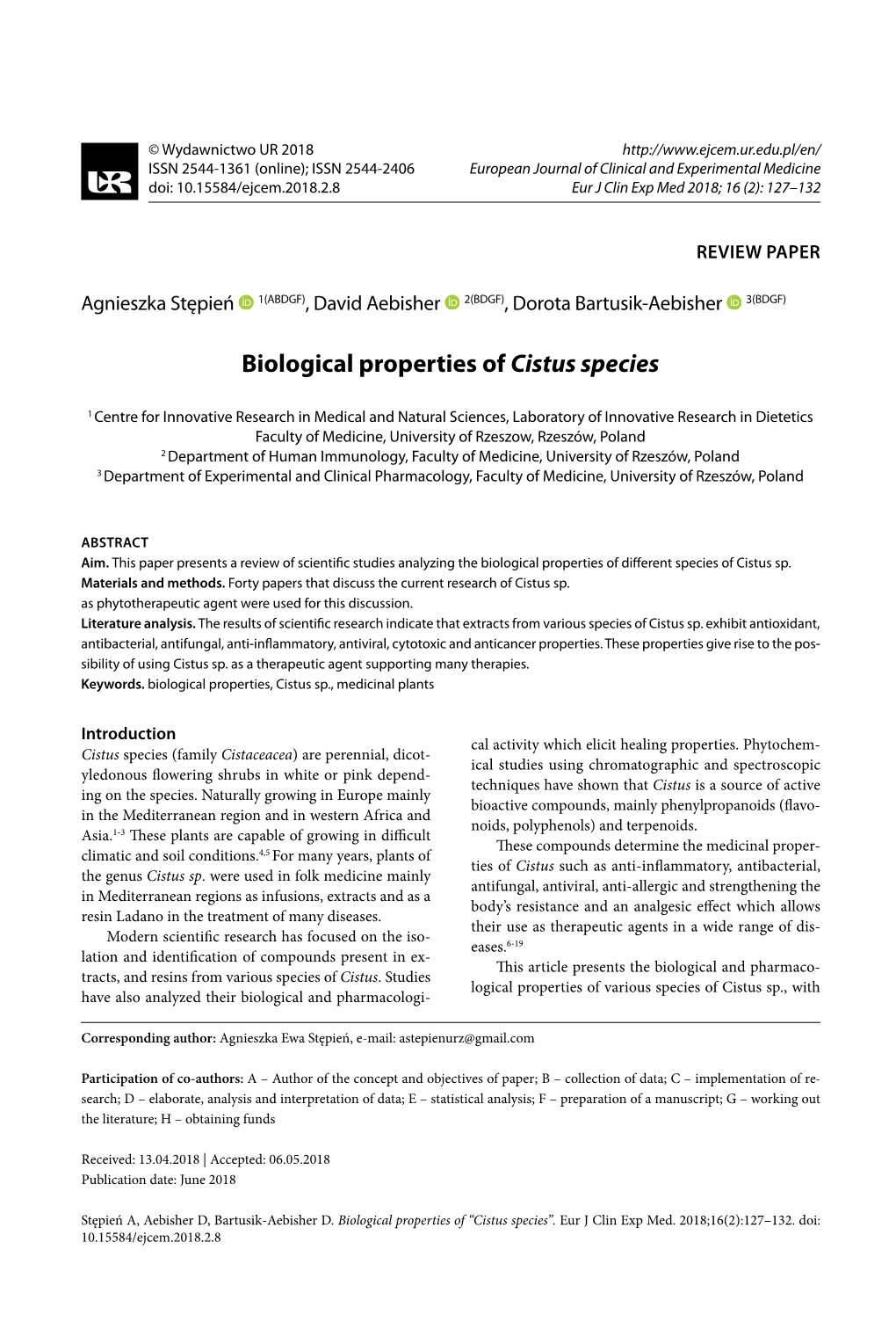 Biological Properties of Cistus Species