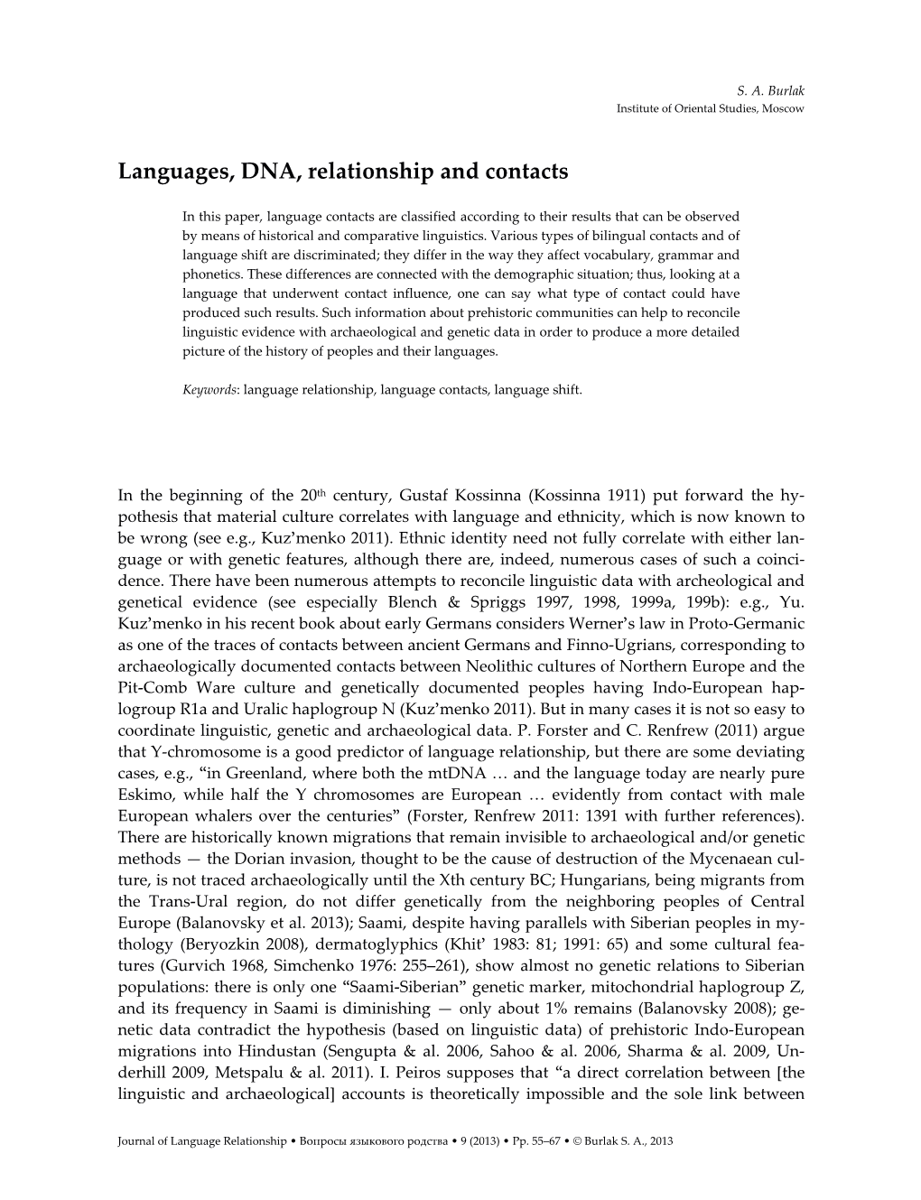 Languages, DNA, Relationship and Contacts