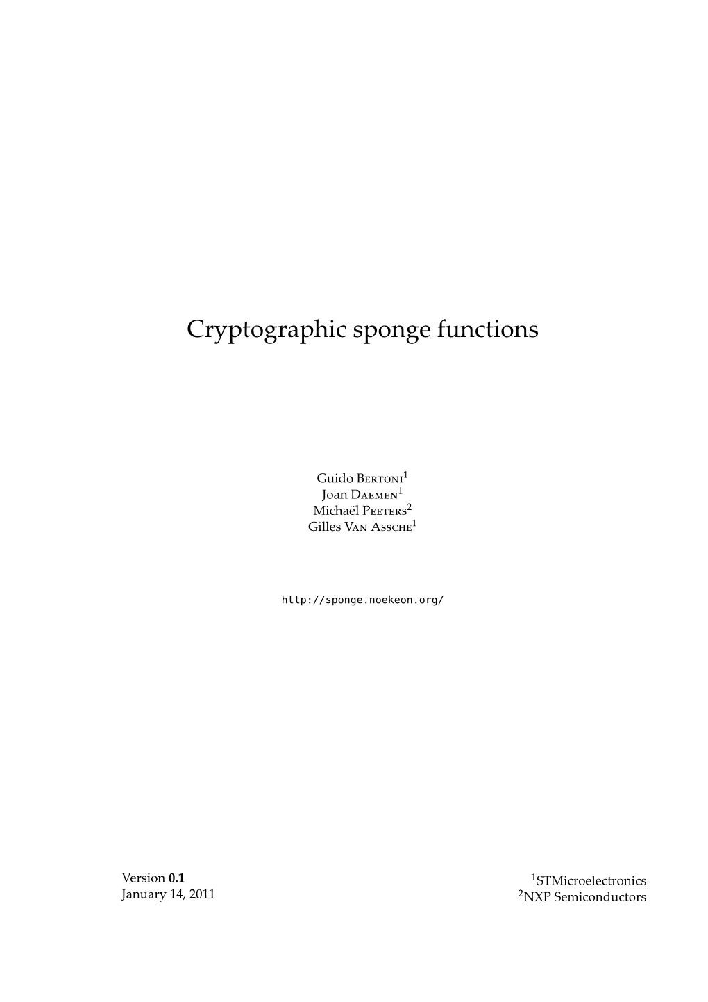 Cryptographic Sponge Functions