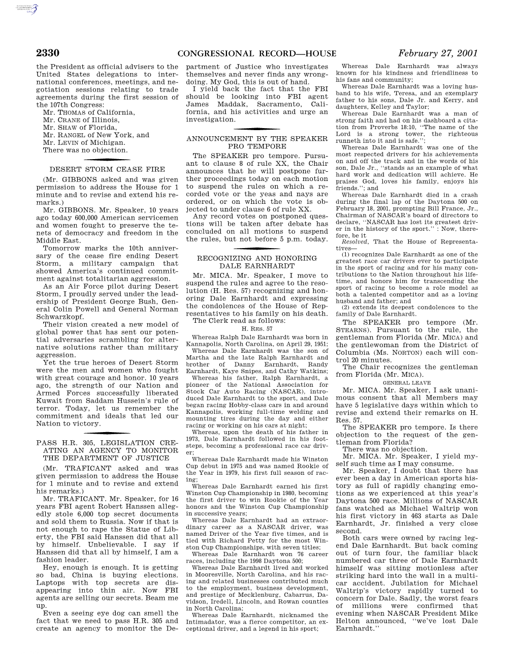 CONGRESSIONAL RECORD—HOUSE February 27, 2001