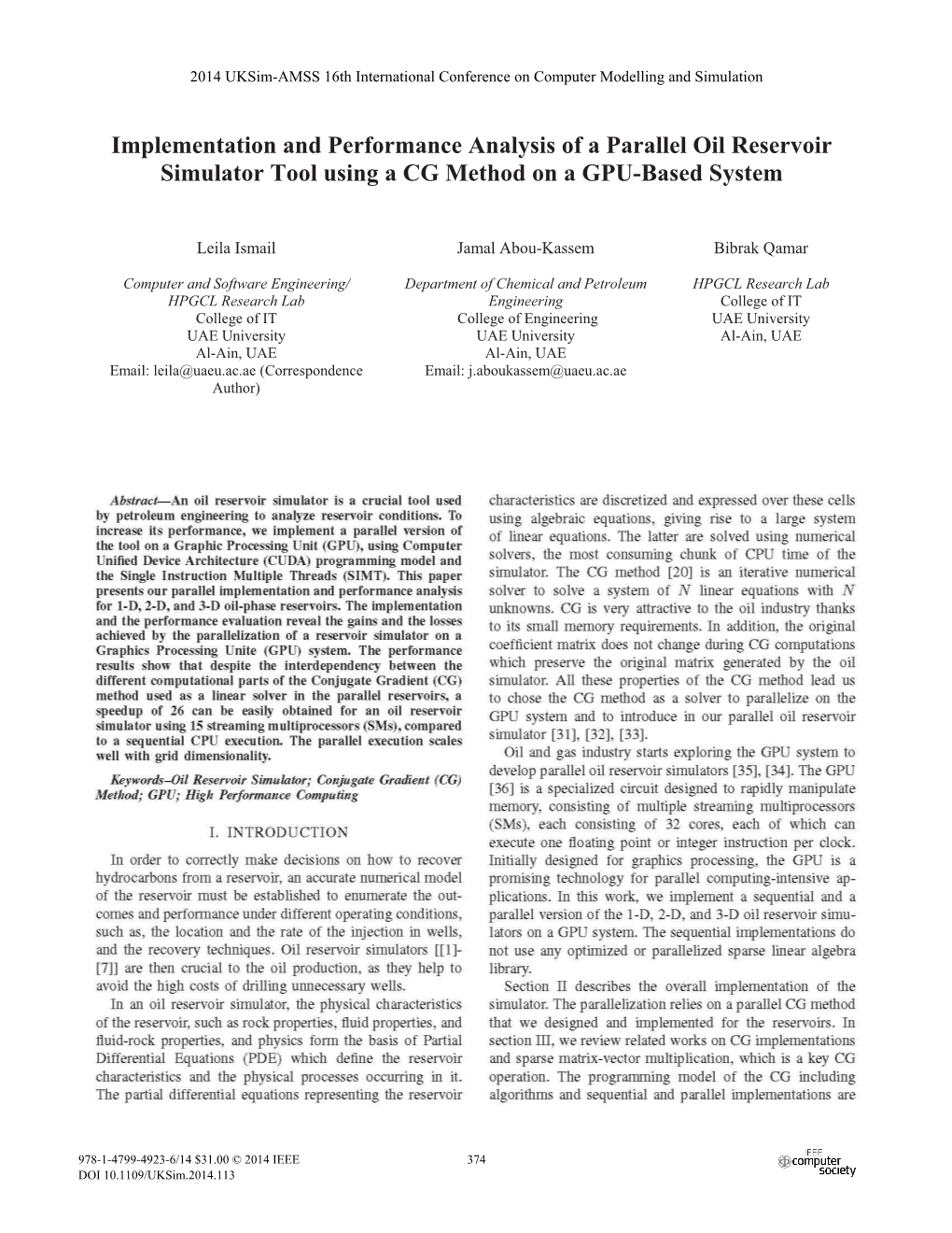 Implementation and Performance Analysis of a Parallel Oil Reservoir Simulator Tool Using a CG Method on a GPU-Based System