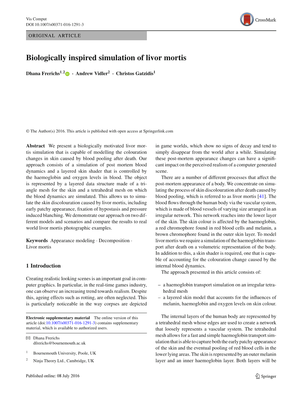 Biologically Inspired Simulation of Livor Mortis