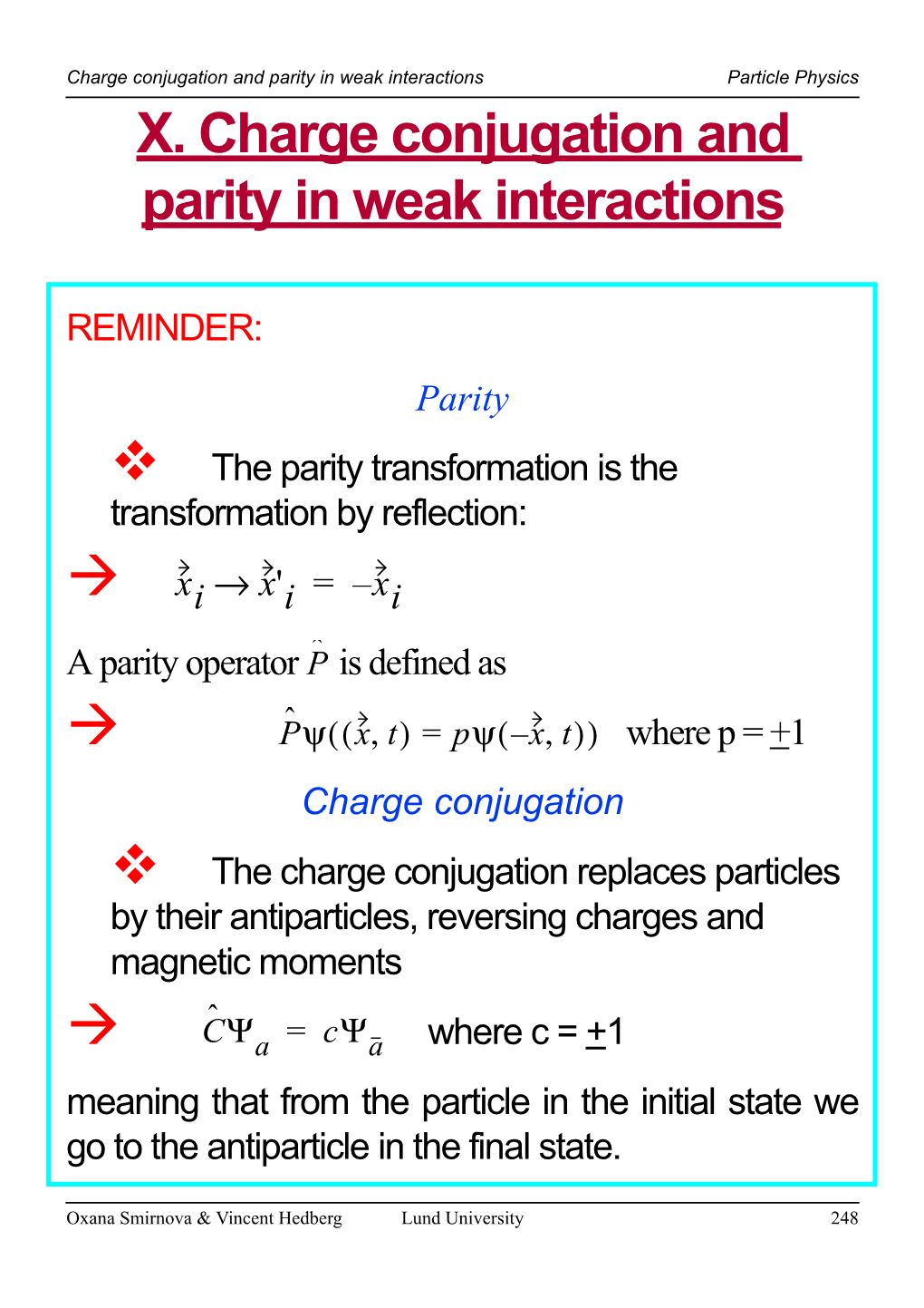 X. Charge Conjugation and Parity in Weak Interactions →