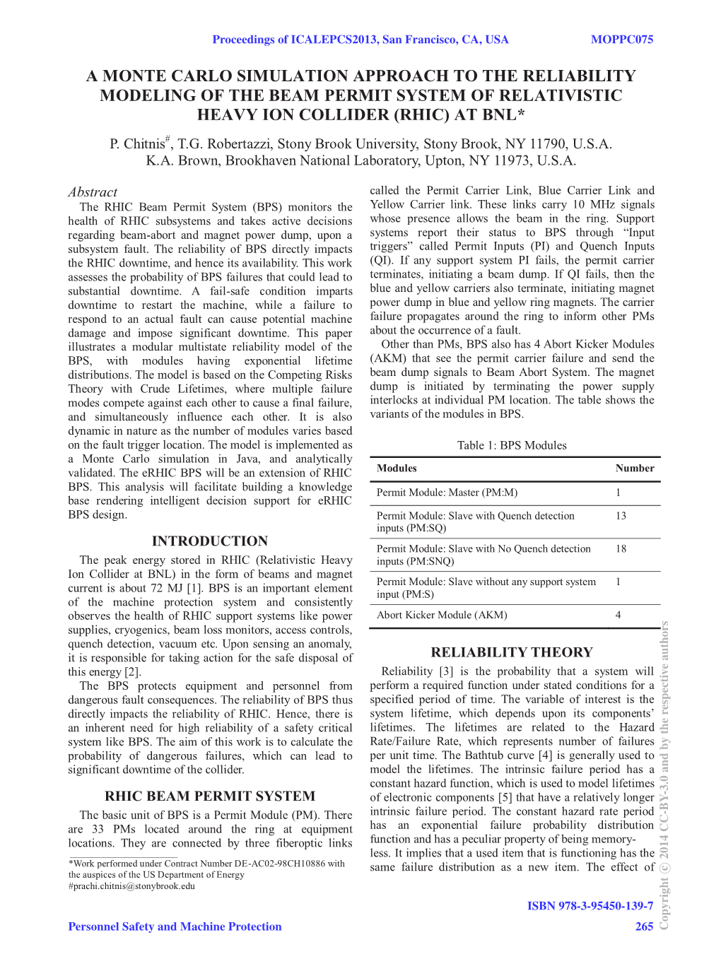 A Monte Carlo Simulation Approach to the Reliability Modeling of the Beam Permit System of Relativistic Heavy Ion Collider (Rhic) at Bnl* P