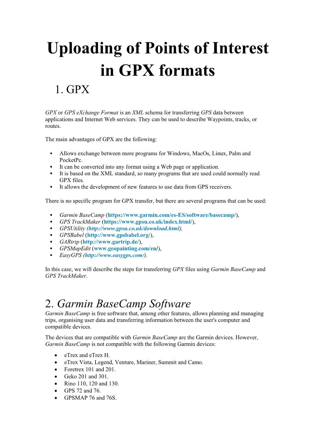 Uploading of Points of Interest in GPX Formats 1