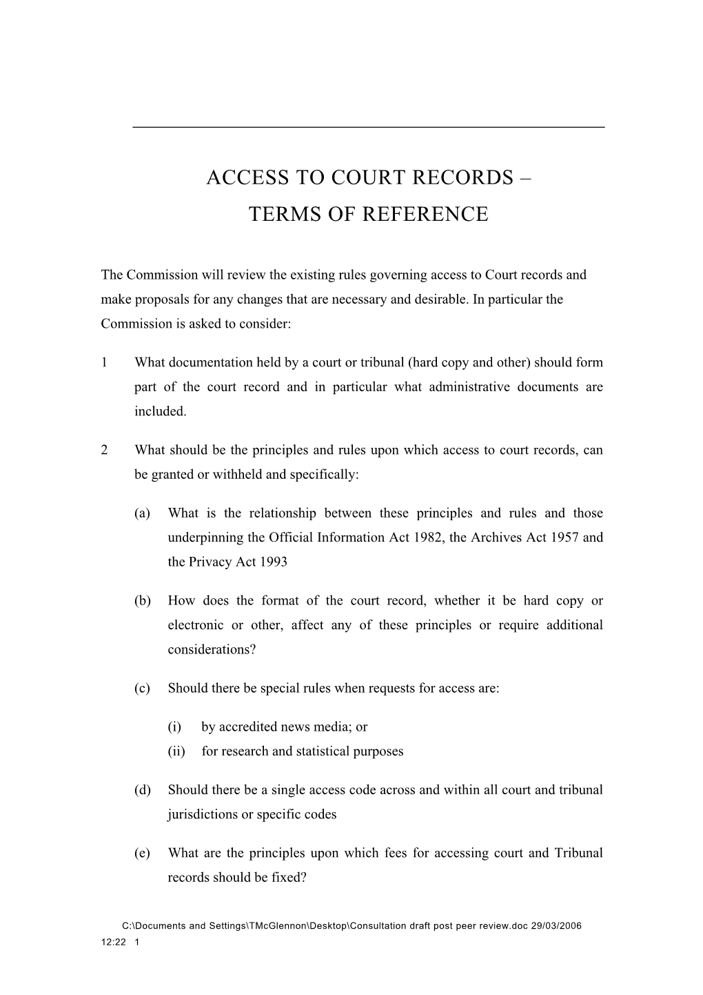 Access to Court Records – Terms of Reference
