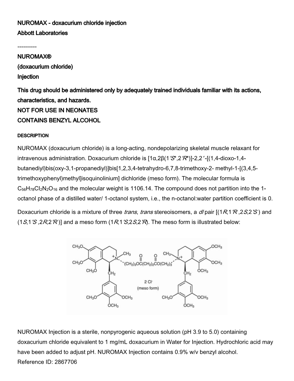 Doxacurium Chloride Injection Abbott Laboratories