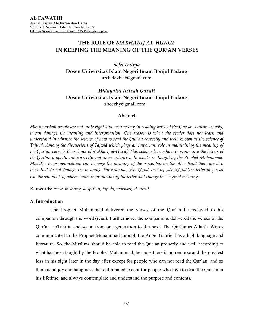 The Role of Makharij Al-Huruf in Keeping the Meaning of the Qur’An Verses
