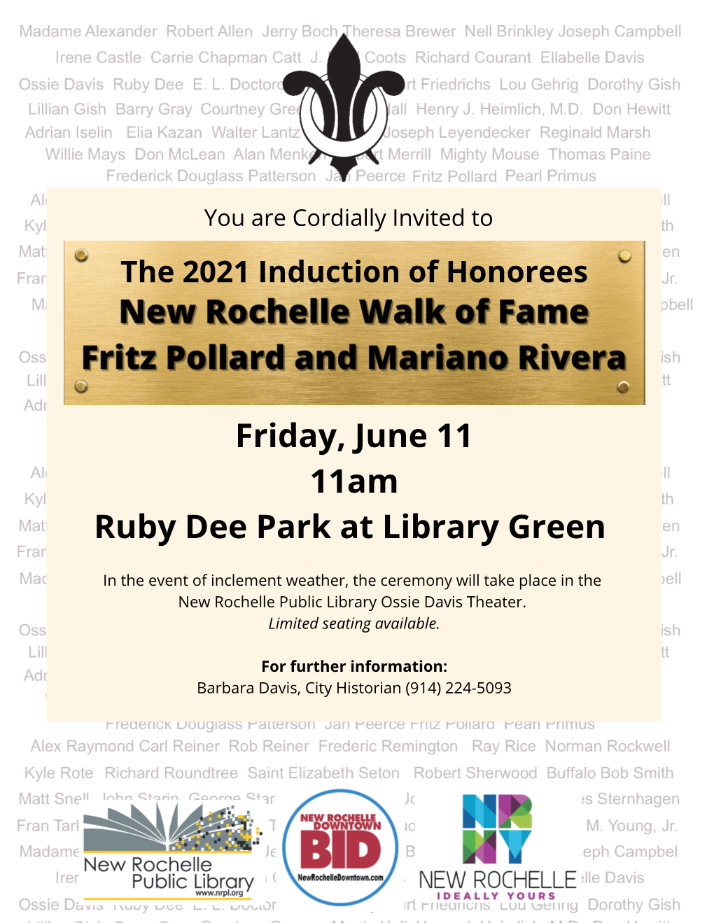 Friday, June 11 11Am Ruby Dee Park at Library Green