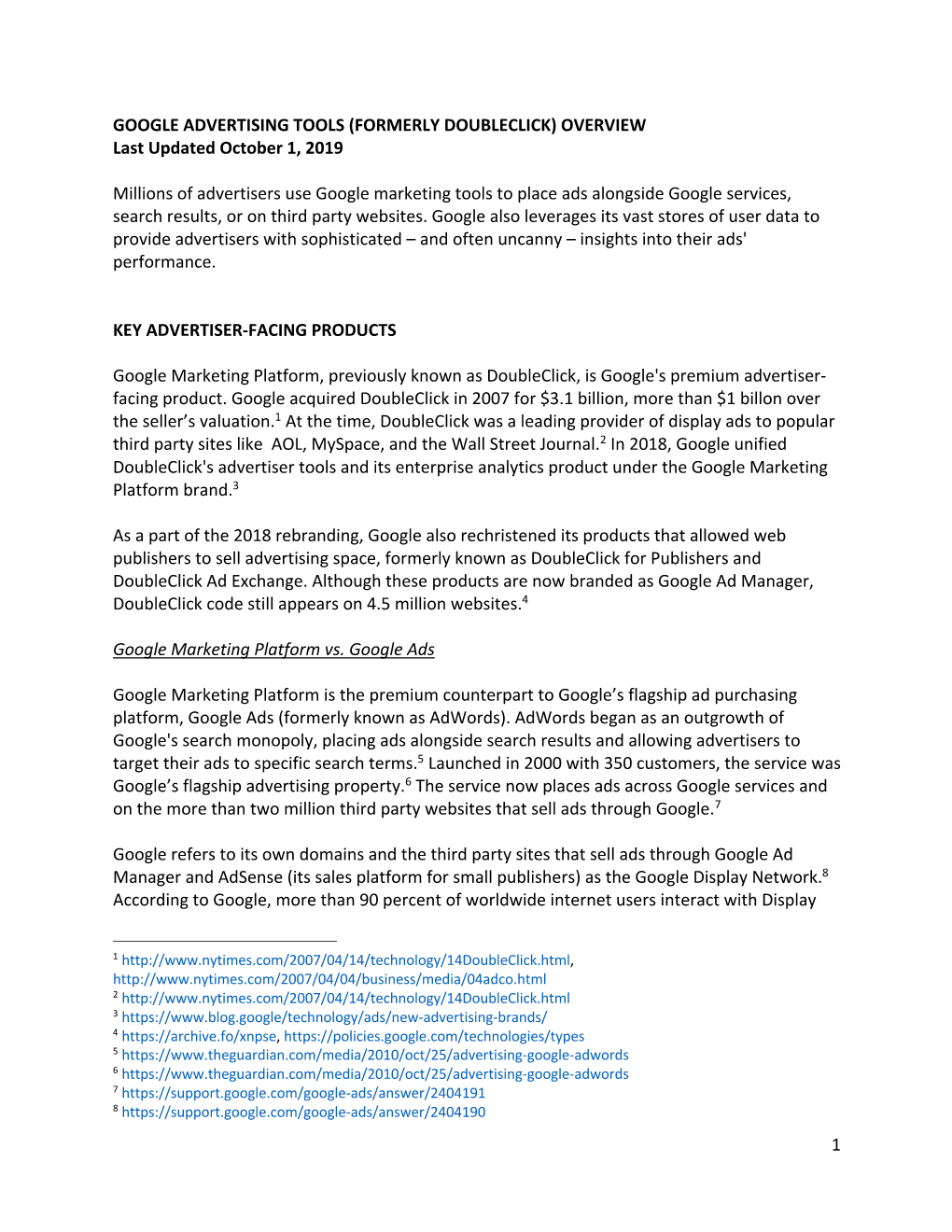 GOOGLE ADVERTISING TOOLS (FORMERLY DOUBLECLICK) OVERVIEW Last Updated October 1, 2019