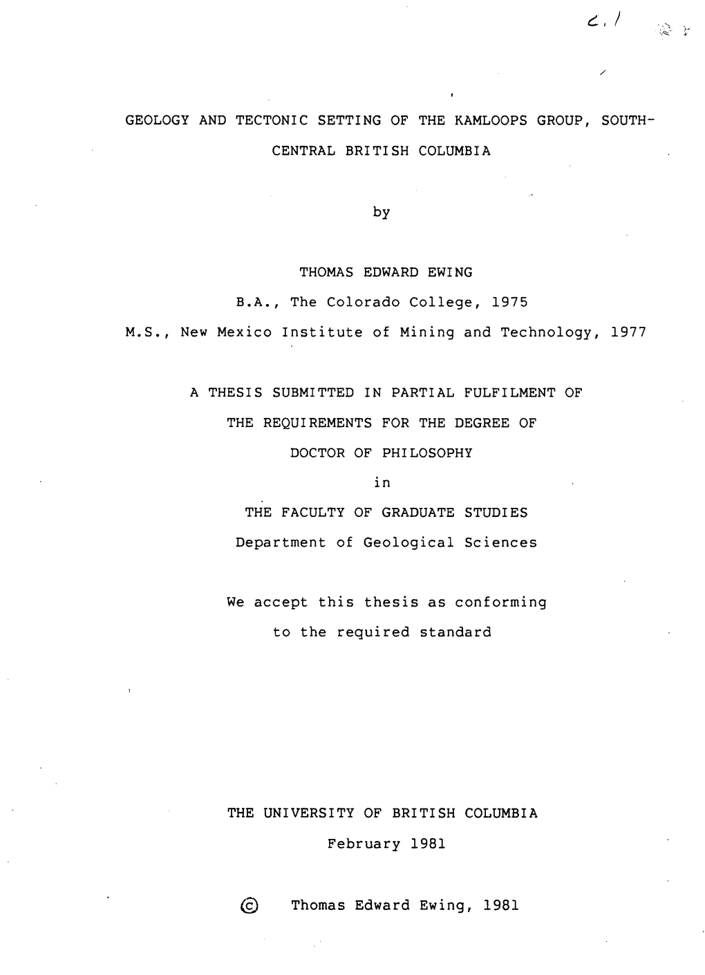 Geology and Tectonic Setting of the Kamloops Group, South