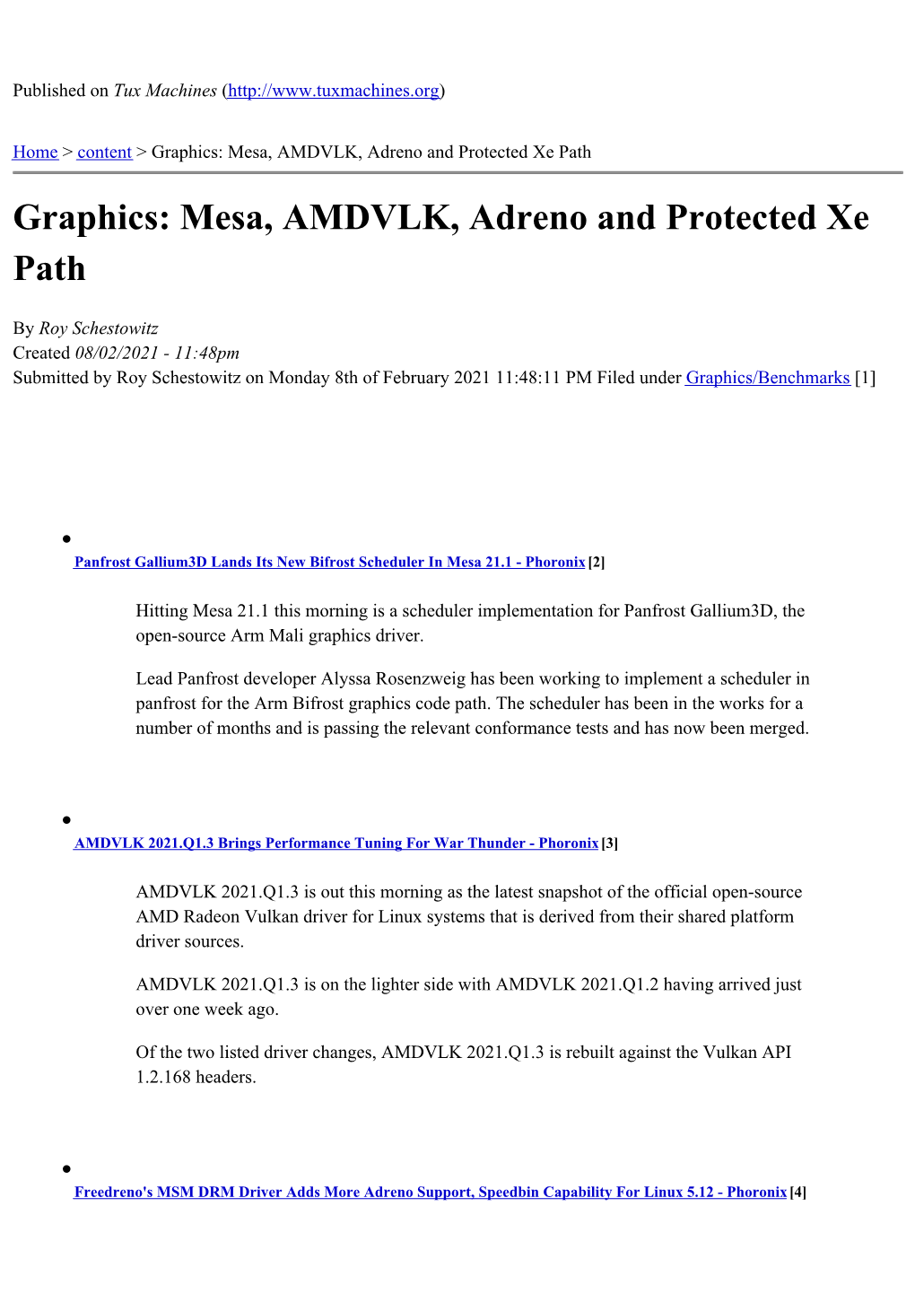 Graphics: Mesa, AMDVLK, Adreno and Protected Xe Path