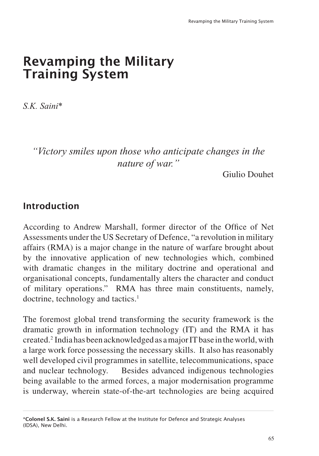 Revamping the Military Training System