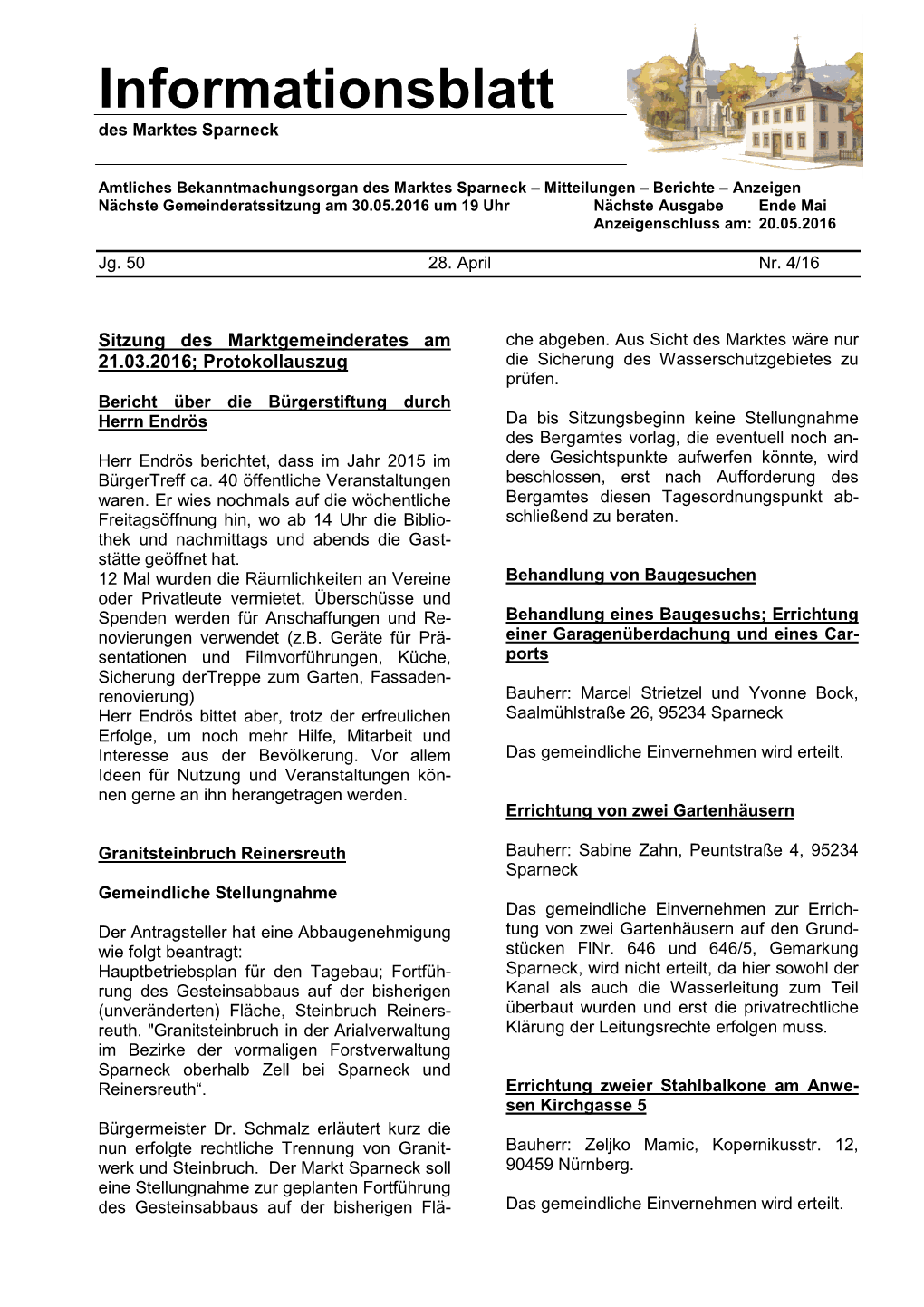 Informationsblatt Des Marktes Sparneck