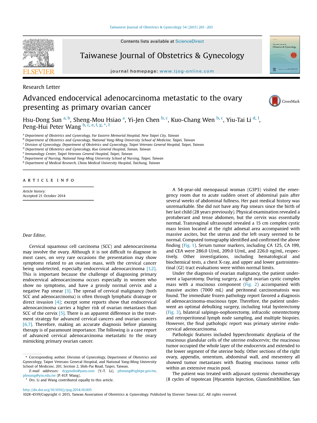 Advanced Endocervical Adenocarcinoma Metastatic to the Ovary Presenting As Primary Ovarian Cancer