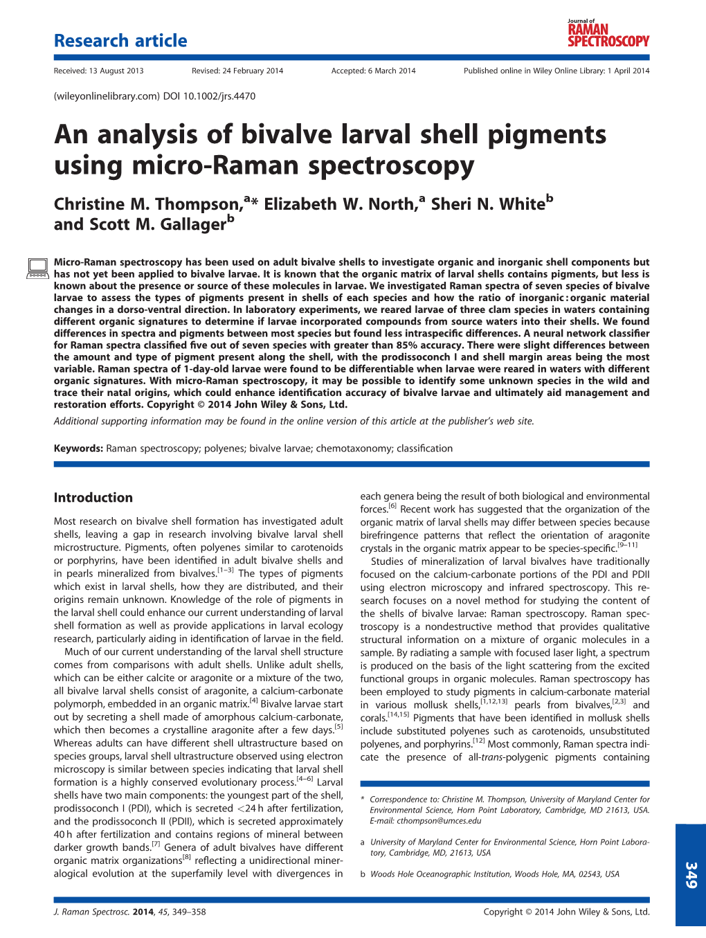 An Analysis of Bivalve Larval Shell Pigments Using Microraman