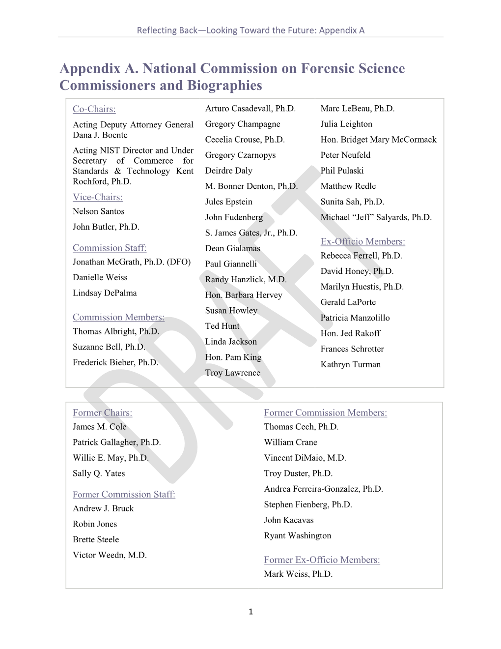 Appendix A. Natioan Commission on Forensic Science Commissioners