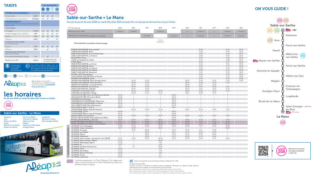 Horaires Aléop (Ligne 208)