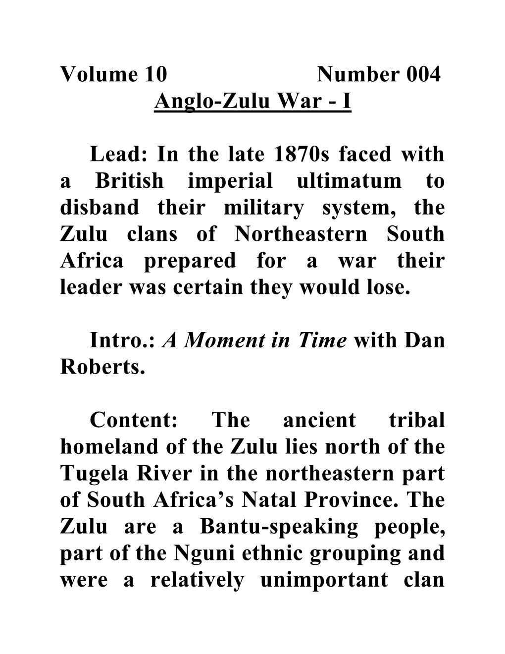 Volume 10 Number 004 Anglo-Zulu War - I