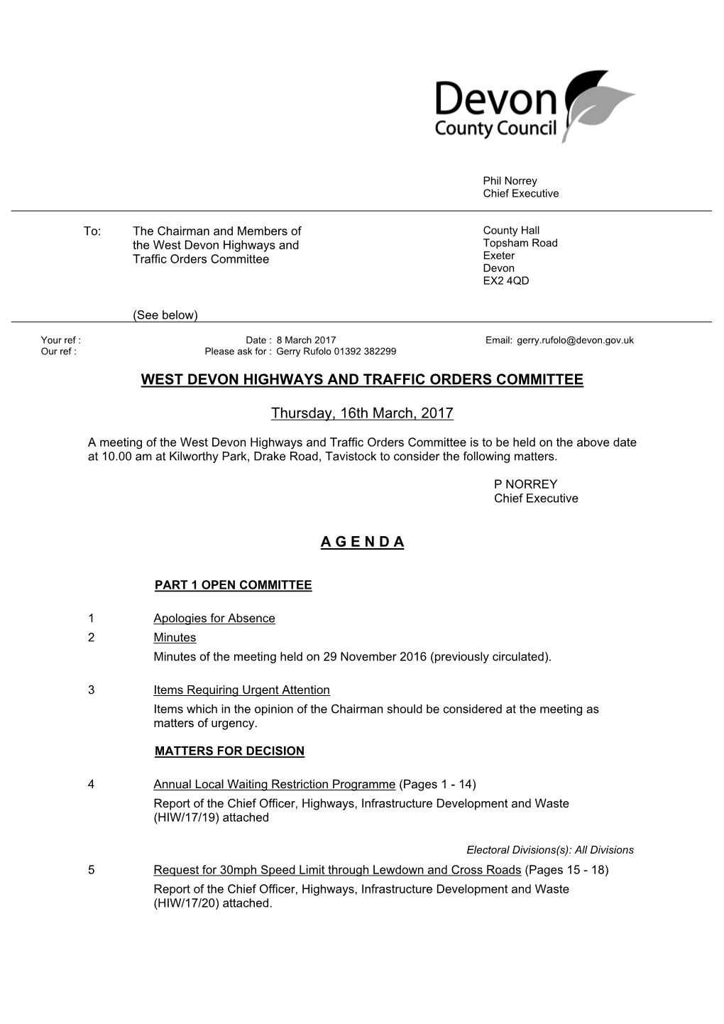 (Public Pack)Agenda Document for West Devon Highways and Traffic