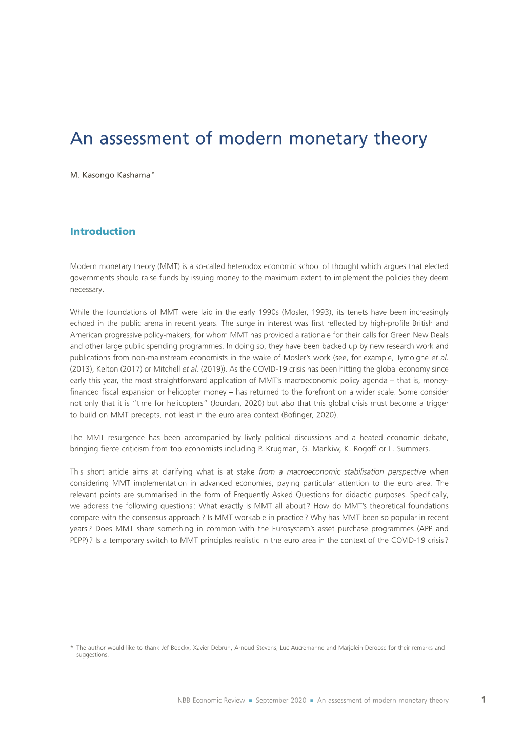 An Assessment of Modern Monetary Theory