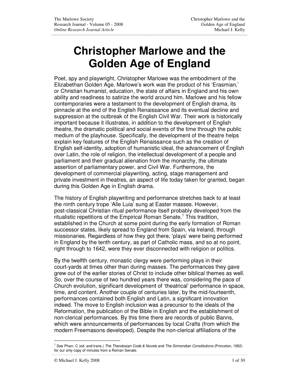 Christopher Marlowe and the Golden Age of England