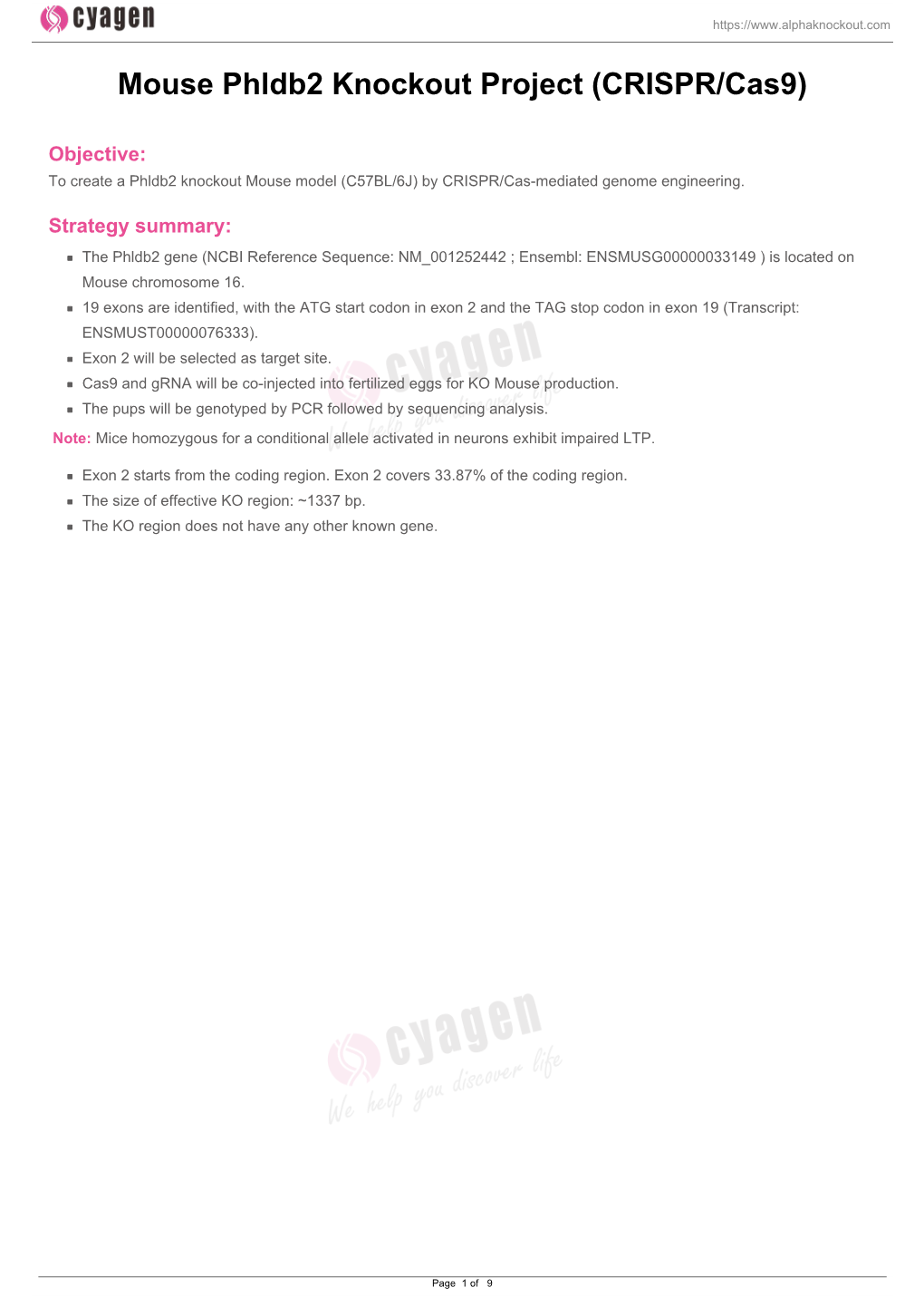 Mouse Phldb2 Knockout Project (CRISPR/Cas9)