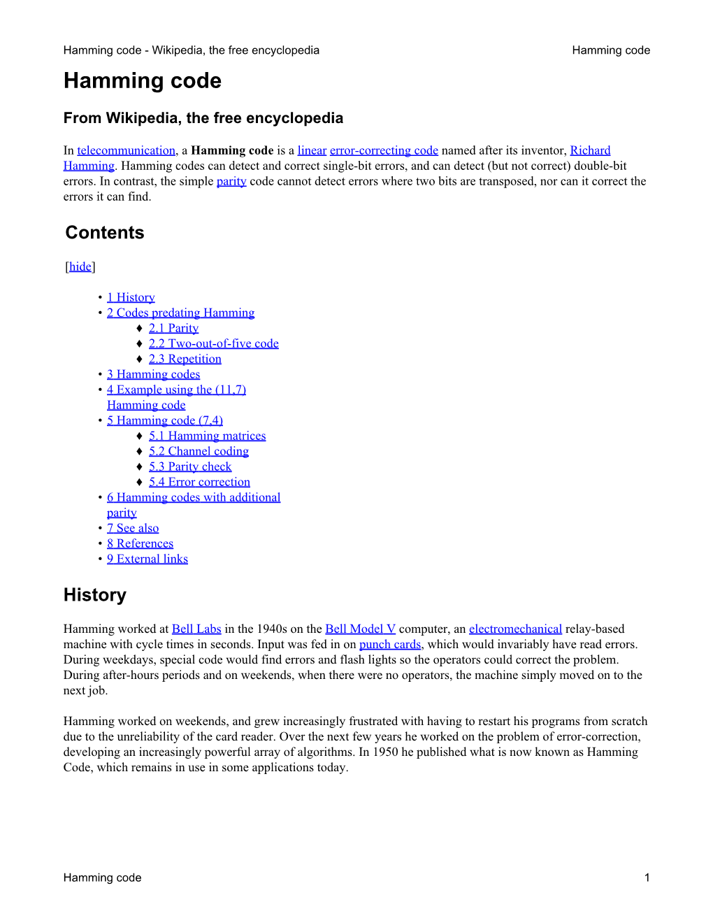 Hamming Code - Wikipedia, the Free Encyclopedia Hamming Code Hamming Code