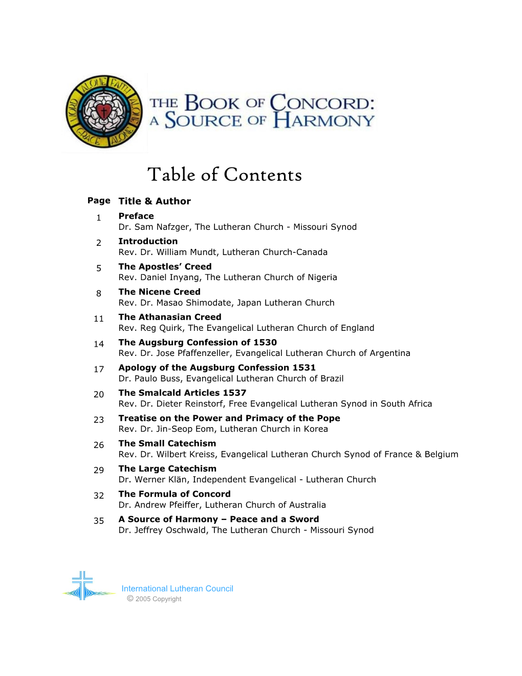 Table of Contents