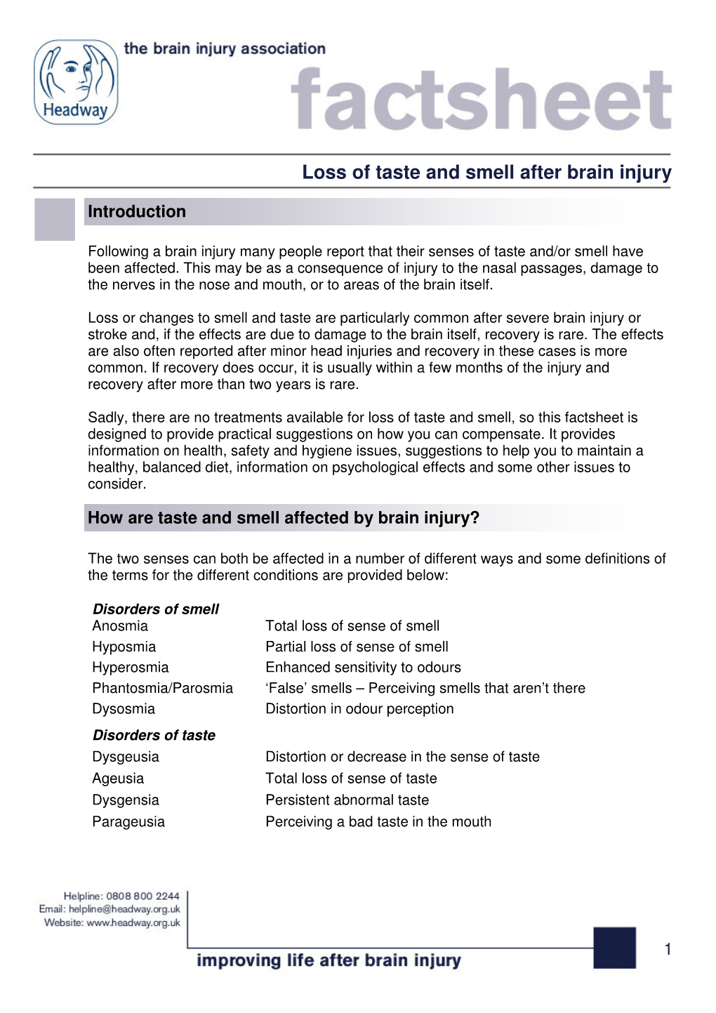 Loss of Taste and Smell After Brain Injury