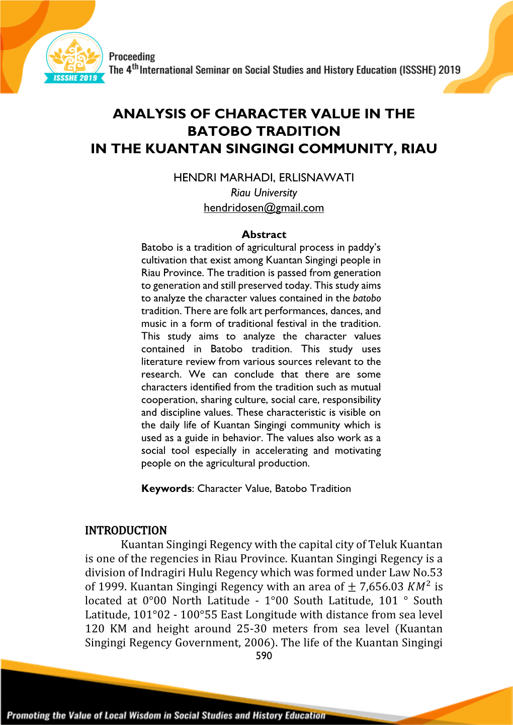 Analysis of Character Value in the Batobo Tradition in the Kuantan Singingi Community, Riau