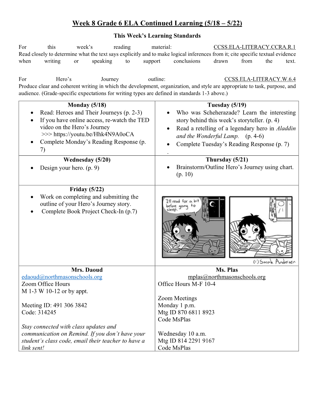 Week 8 Grade 6 ELA Continued Learning