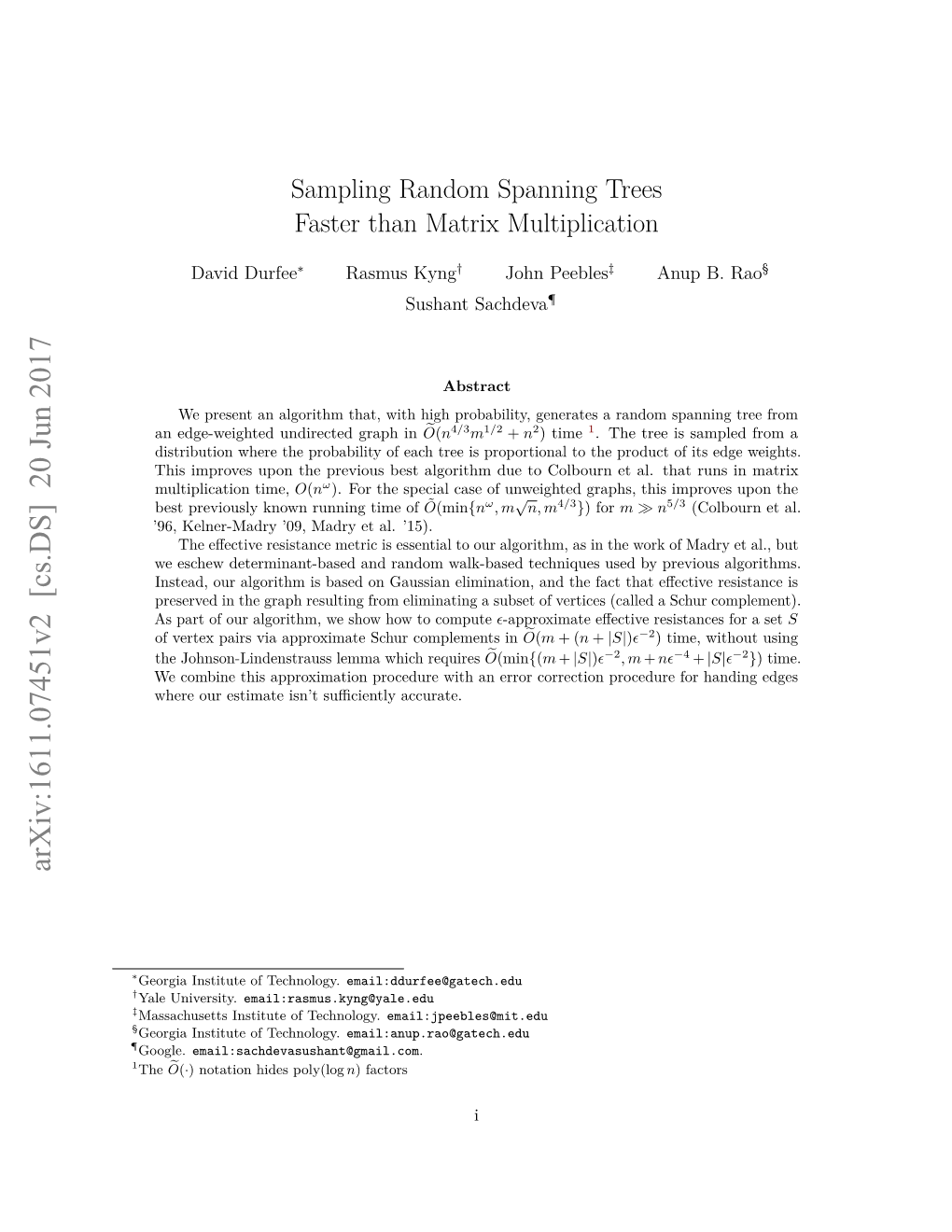 Sampling Random Spanning Trees Faster Than Matrix Multiplication