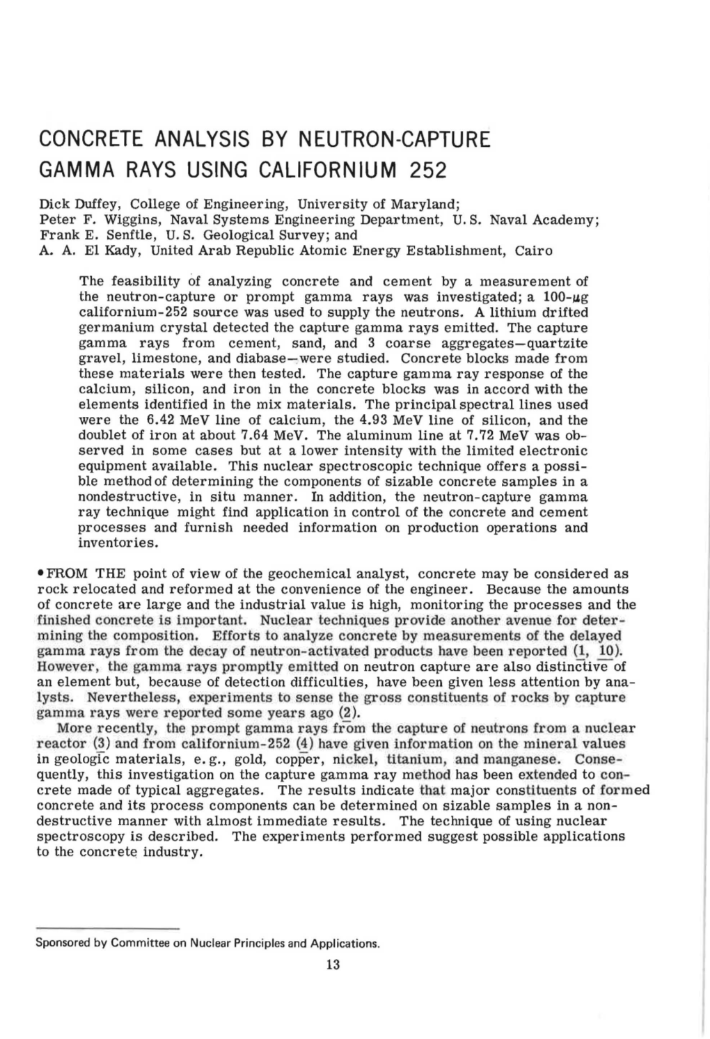 Concrete Analysis by Neutron-Capture Gamma Rays Using Californium 252