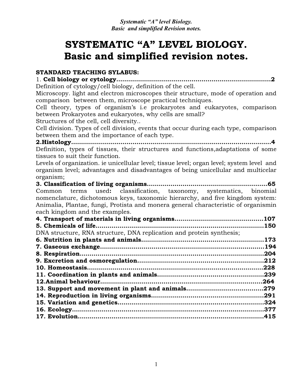 Level Biology. Basic and Simplified Revision Notes