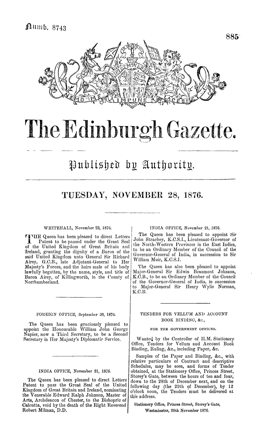 885' Tuesday, November 28, 1876