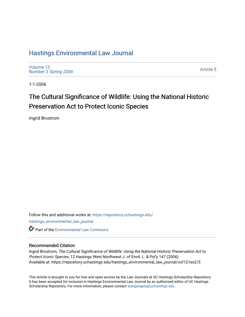 Using the National Historic Preservation Act to Protect Iconic Species