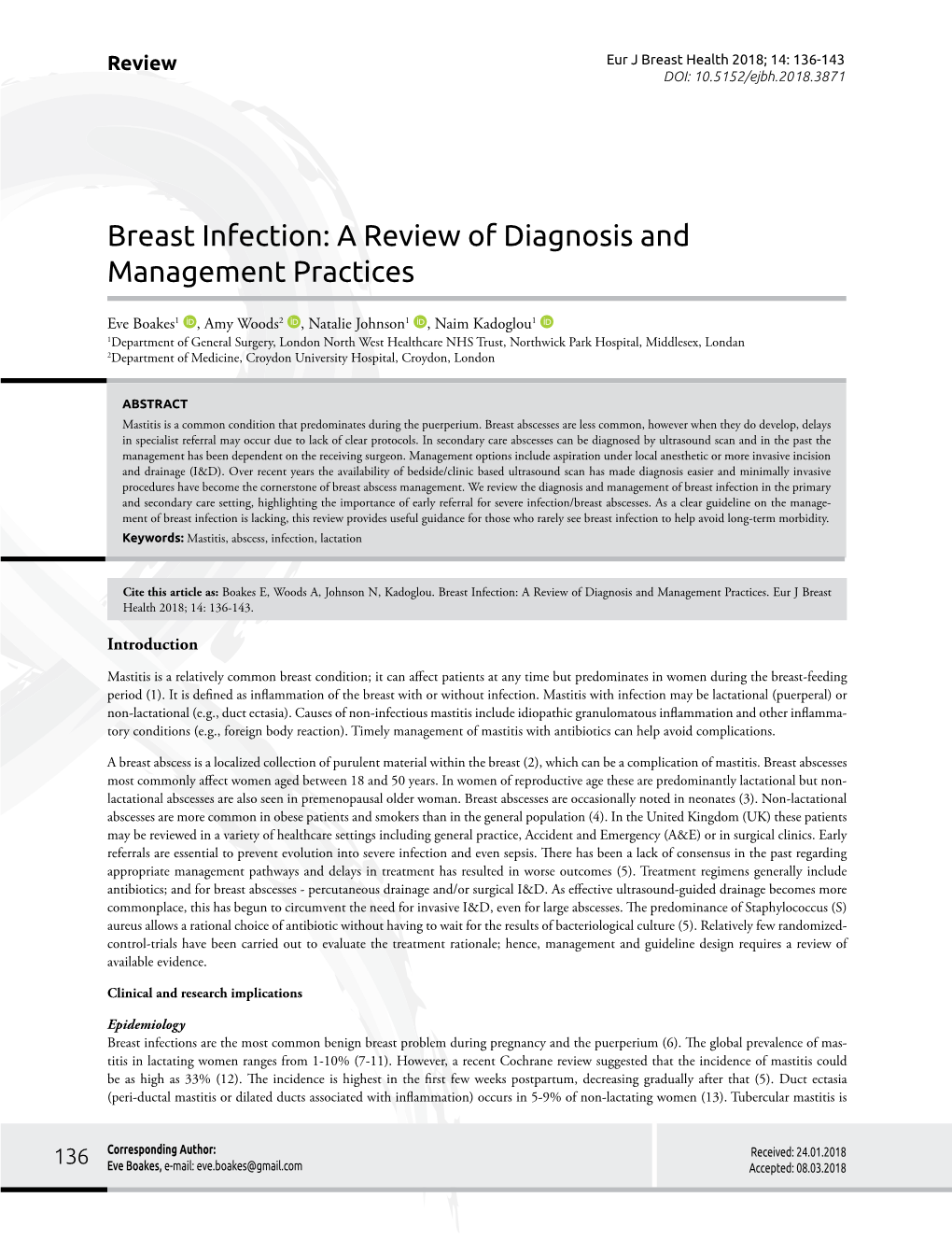 Breast Infection: a Review of Diagnosis and Management Practices