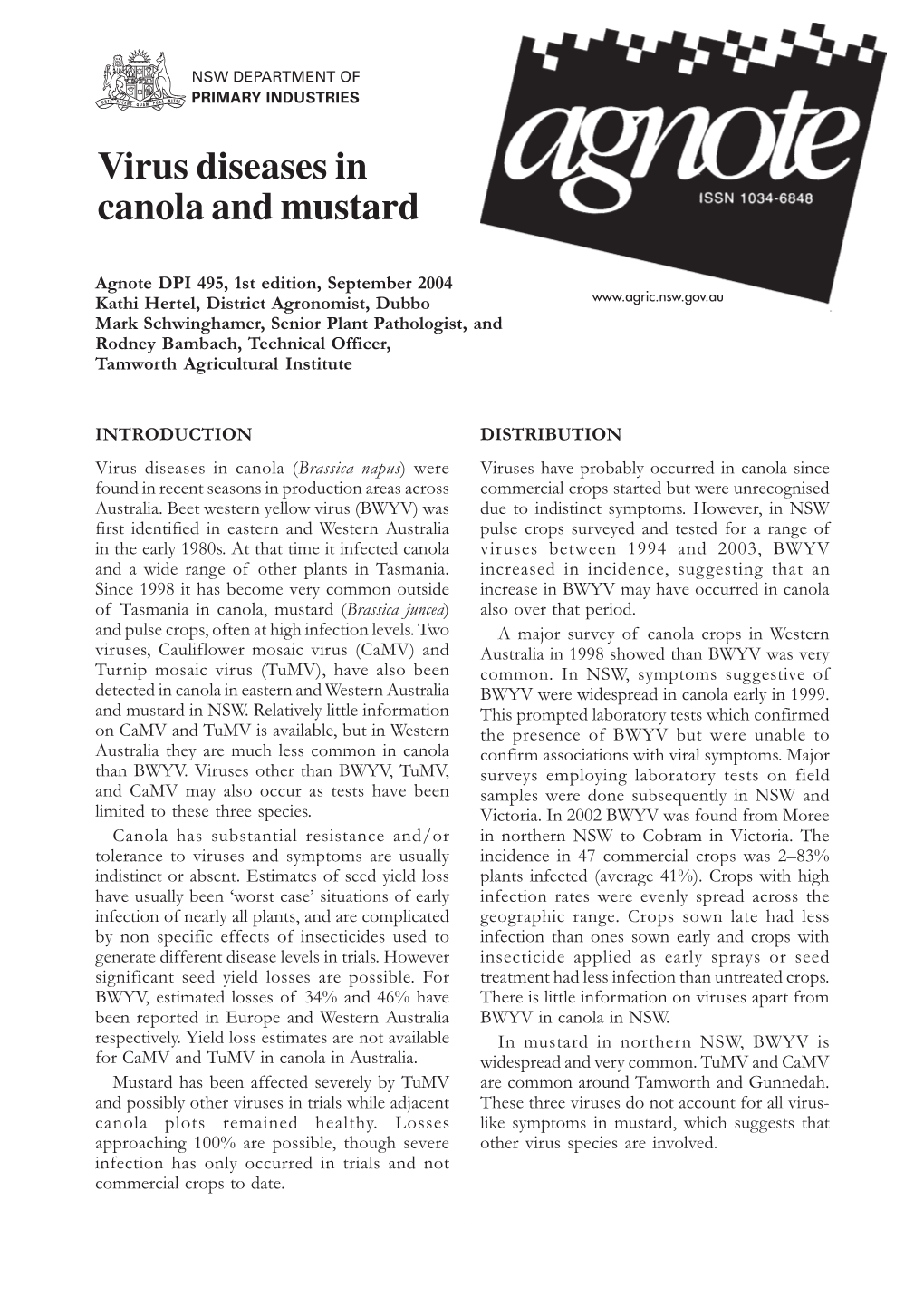 Virus Diseases in Canola and Mustard