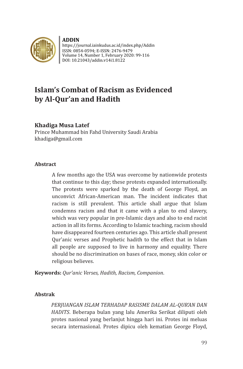 Islam's Combat of Racism As Evidenced by Al-Qur'an and Hadith