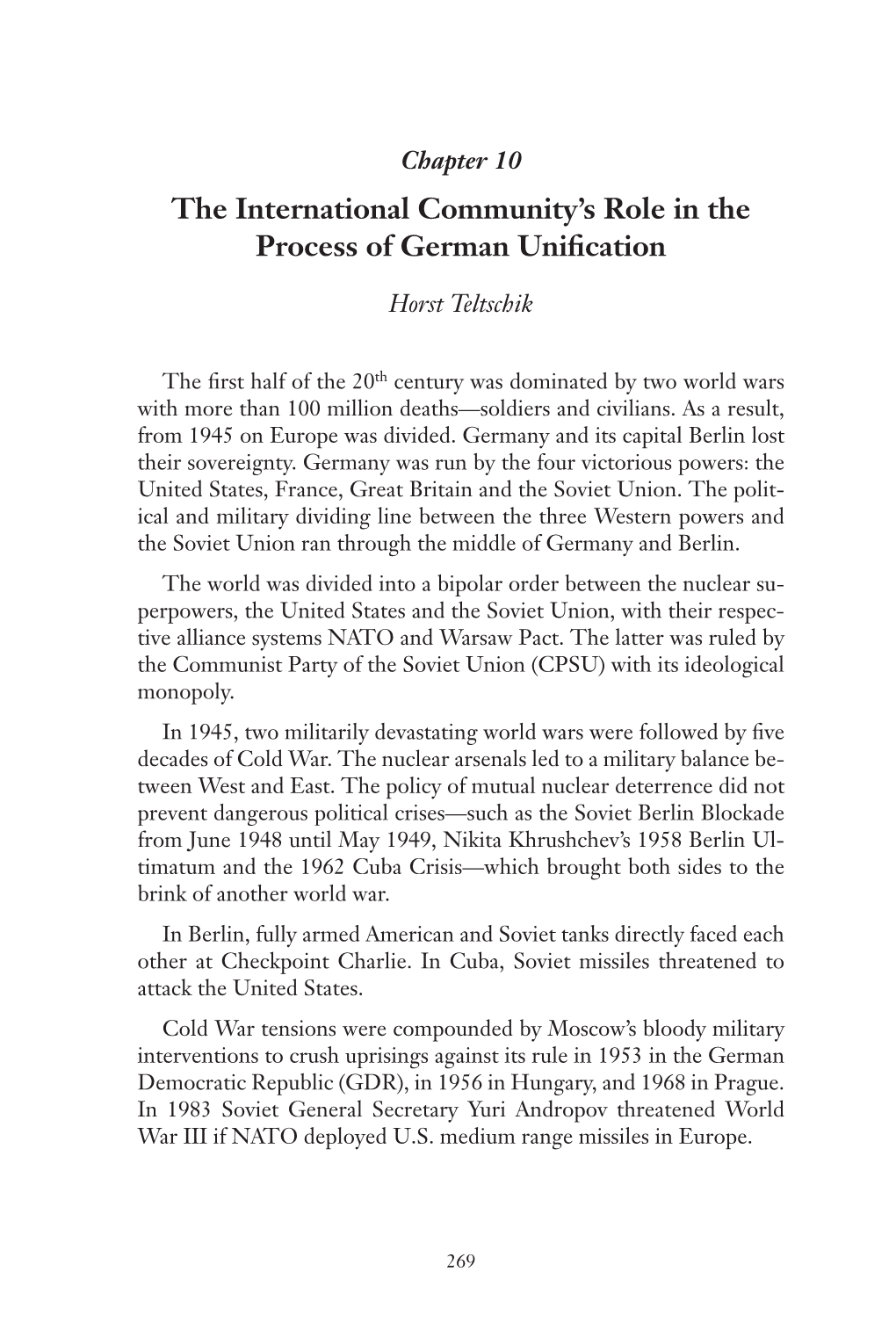 The International Community's Role in the Process of German Unification