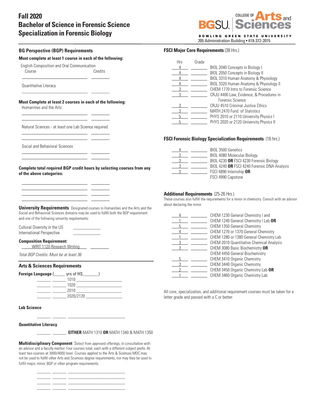 Forensic Biology 205 Administration Building • 419-372-2015