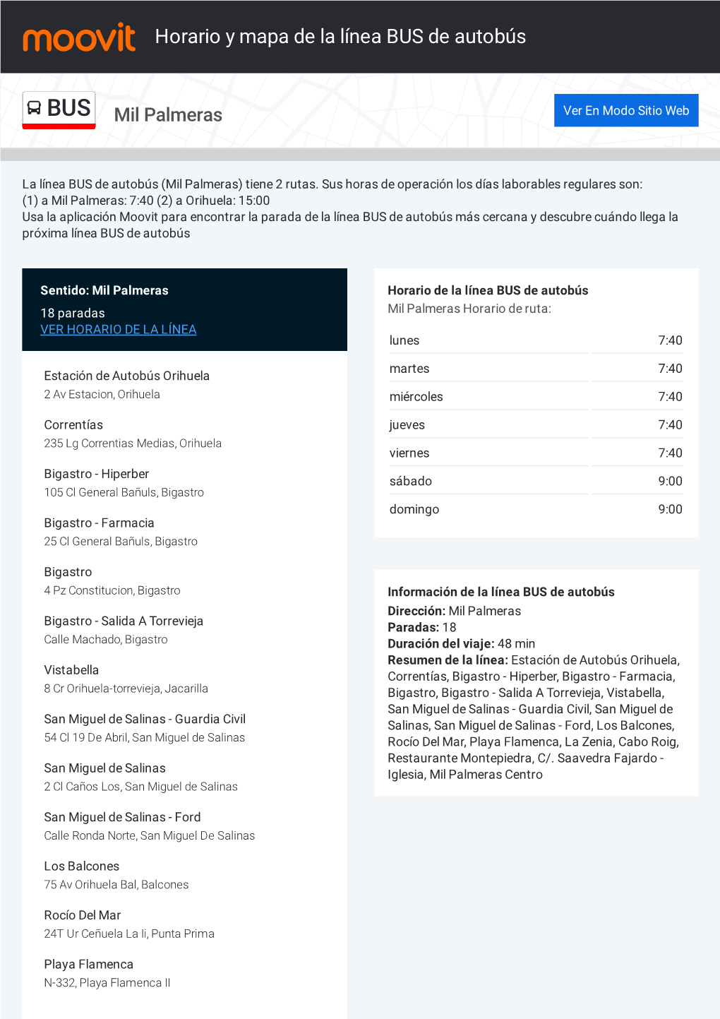 Horario Y Mapa De La Ruta BUS De Autobús