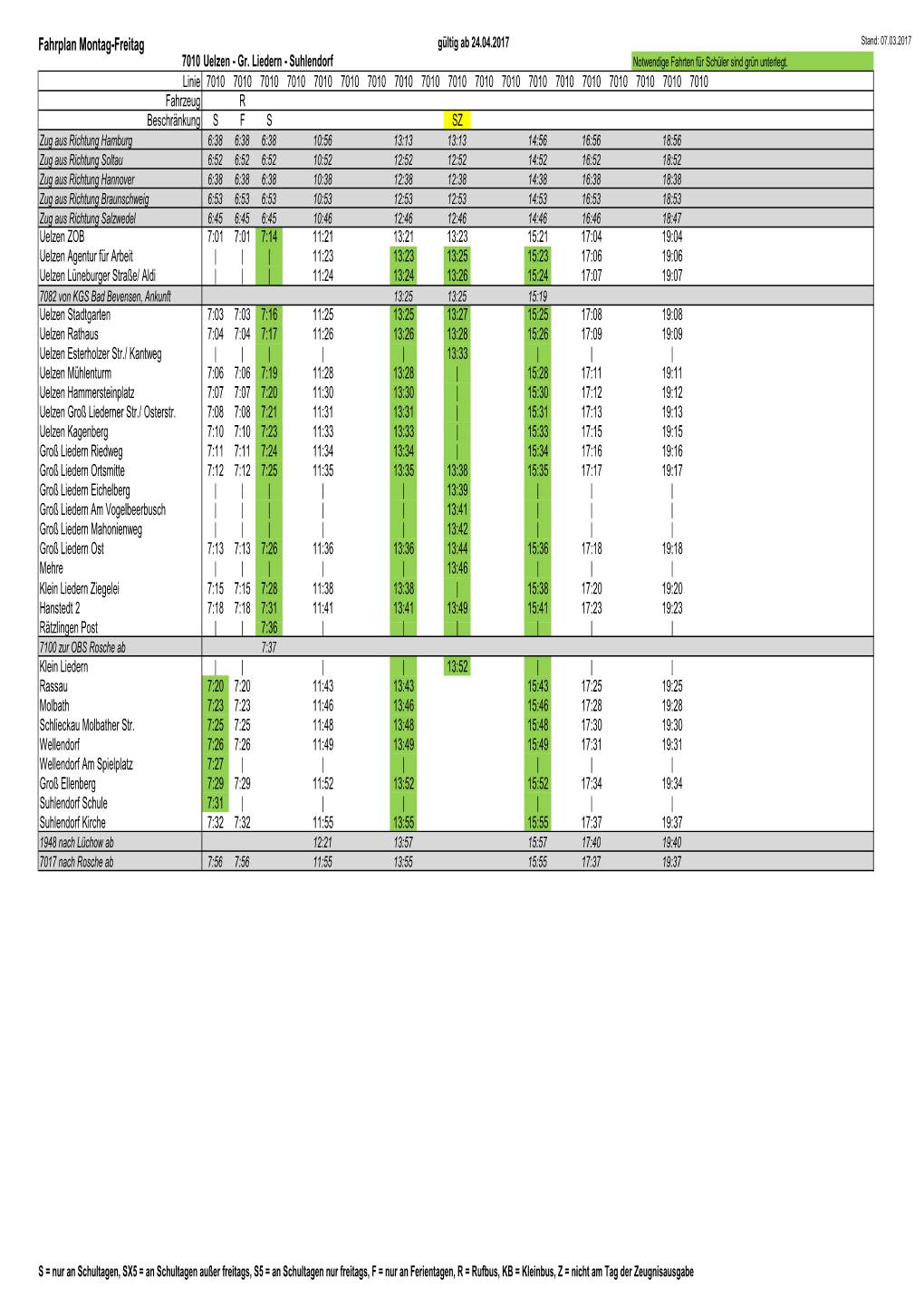 Fahrplan Montag-Freitag Gültig Ab 24.04.2017 Stand: 07.03.2017 7010 Uelzen - Gr