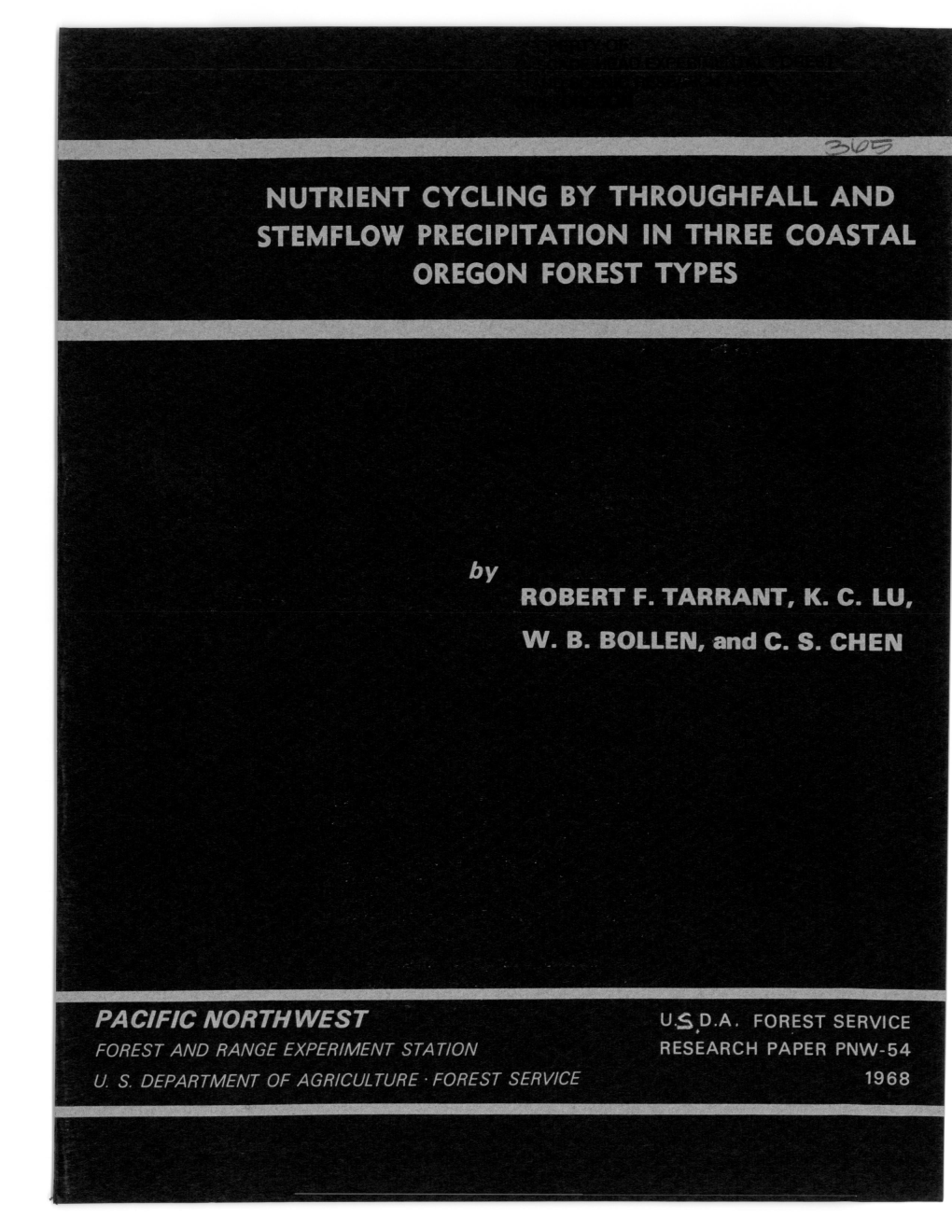 Nutrient Cycling by Throughfall and Stemflow Precipitation in Three Coastal Oregon Forest Types