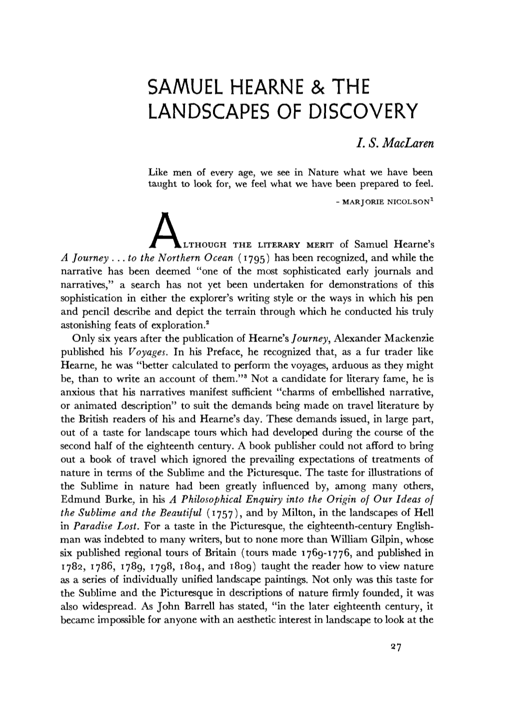 Samuel Hearne & the Landscapes of Discovery