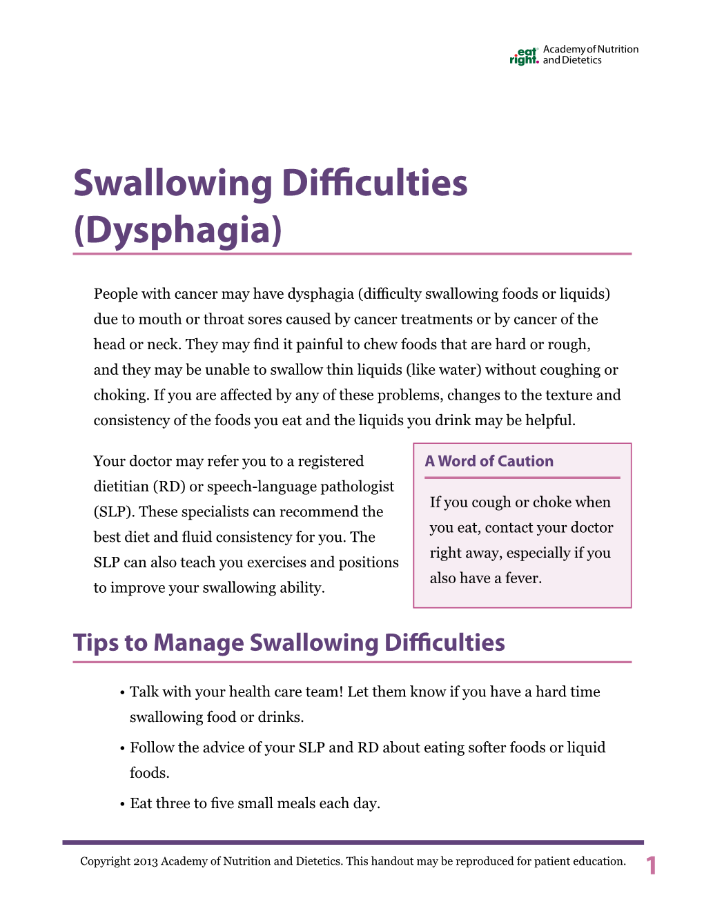 Swallowing Difficulties (Dysphagia)